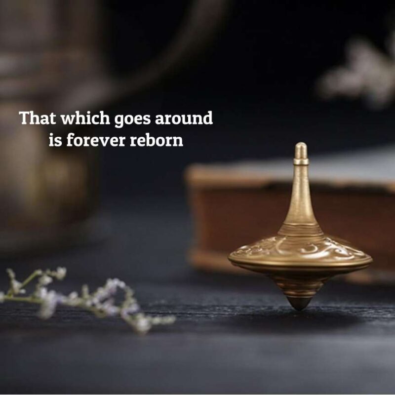 The Celestial Dragon brass fidget spinner in mid-spin, showing a hypnotic blur of the dragon carvings and its perfect balance.