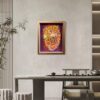 Elegant 3D Chinese Paper Cutting Fenghuang shadow box displayed on a rustic wooden stand, representing harmony and rebirth in Feng Shui decor.