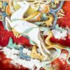 Close up of the Nine-Colored Deer 3D Chinese Paper Cutting showing the multi-layered paper craftsmanship and vibrant Dunhuang fresco colors.