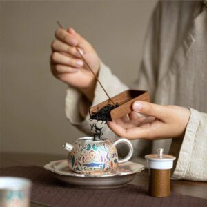 Dunhuang Frescoes Print Silver Ceramic Tea Set